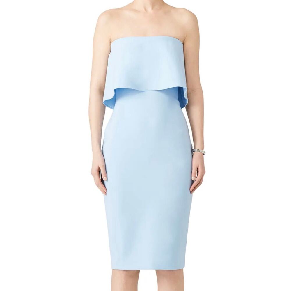 Likely Strapless Ruffle Overlay Dress in Pale Blue